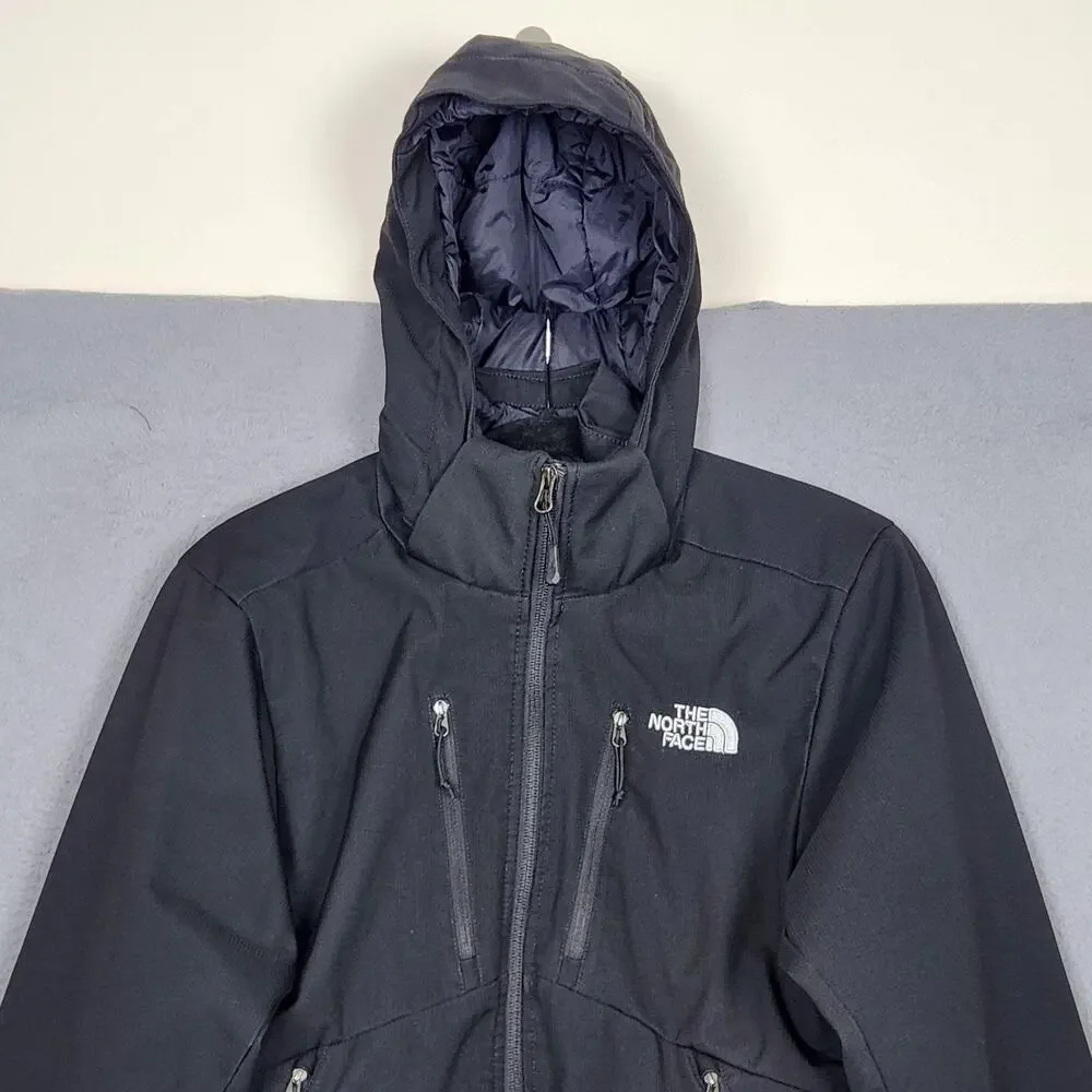 North Face Jacket Mens Small Black Hooded Insulated Softshell Full Zip Winter